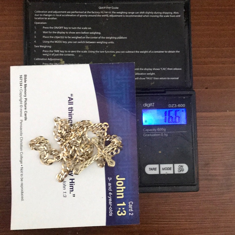 Cuban link 24” 10kt gold chain w/ cross pendent